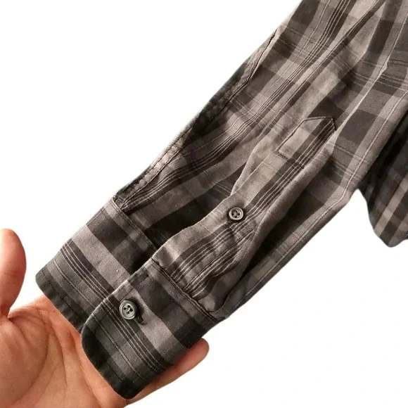 Beverly Hills Polo Club Black and Gray Plaid Button Front Shirt - Picture 4 of 8